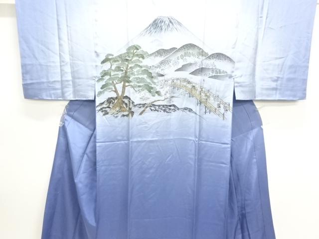 JAPANESE KIMONO / ANTIQUE MENS JUBAN / SILK / BRIDGE & SCENERY